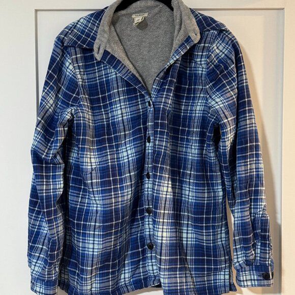 LL BEAN Fleece Lined Flannel Shirt XS Capri Blue Plaid - Picture 1 of 4